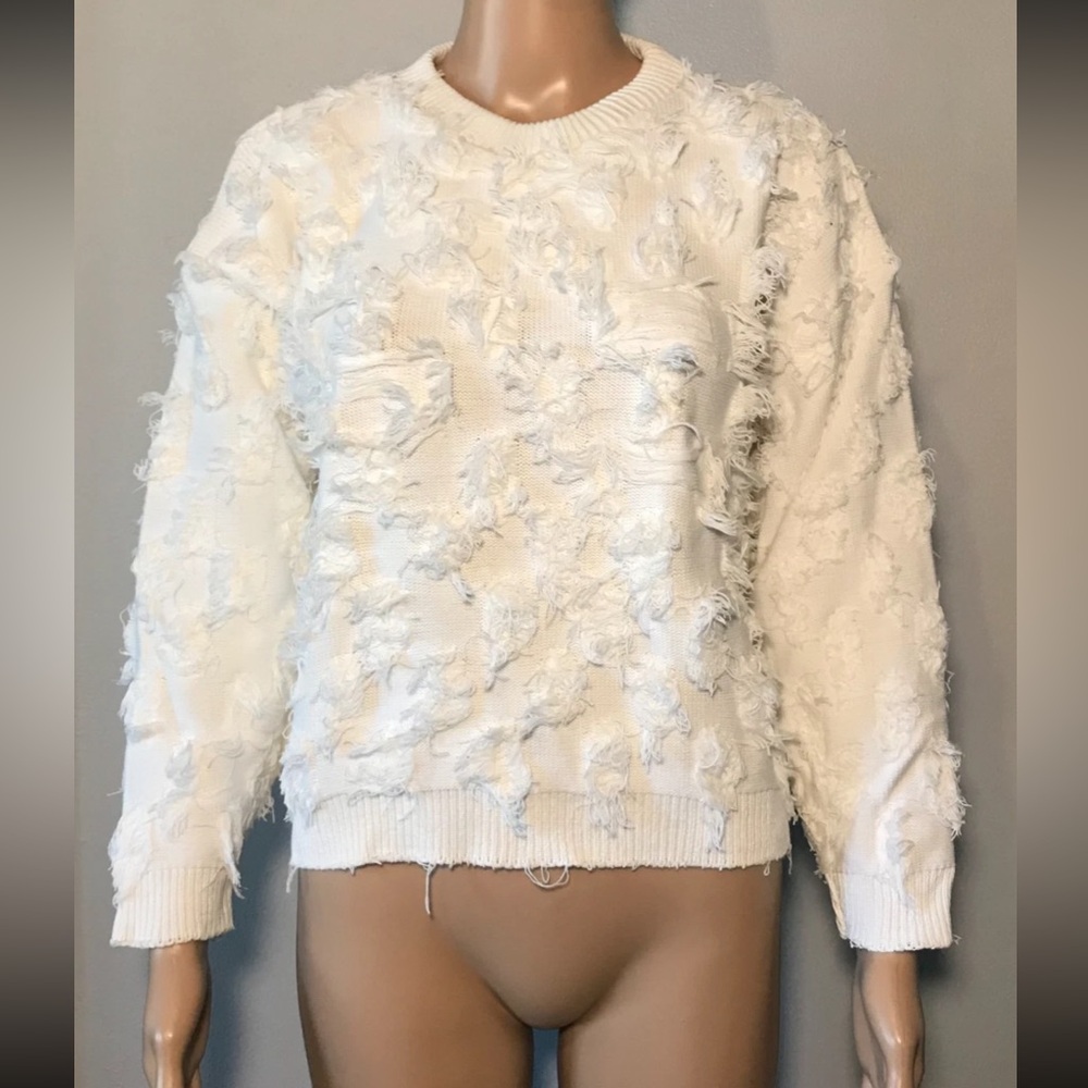 VINTAGE DAVID BRETT Distressed Textured Long Sleeves Pullover Cotton Sweater